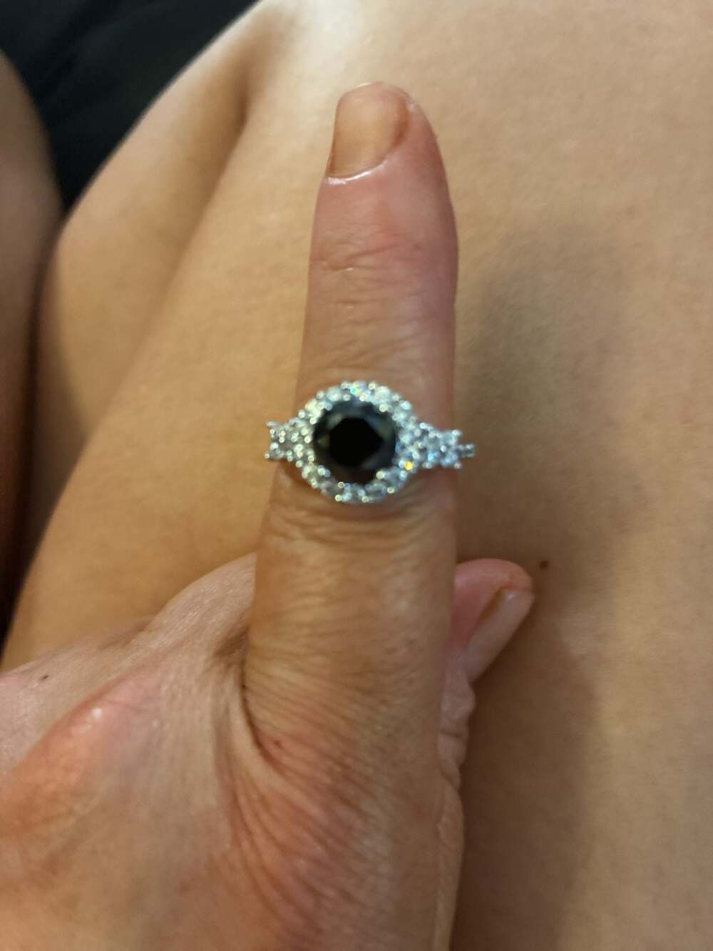 Round-Cut Black and White Diamond Halo Engagement Ring Bridal Set